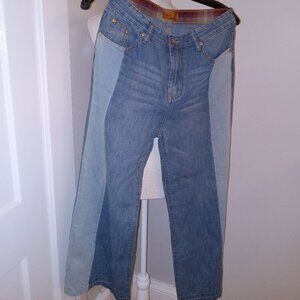 NWOT Womens POL Size Small Cropped Two Tone Wide Leg Jeans With Plaid Inside